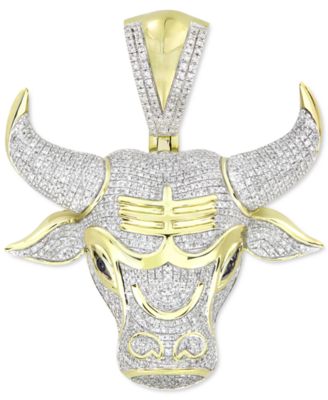 Macy's - White Diamond (1 ct. t.w.) & Black Diamond Accent Bull Pendant in 10k Gold