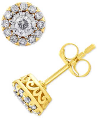 Macy's - Diamond Halo Stud Earrings (1/2 ct. t.w.) in 10k Gold