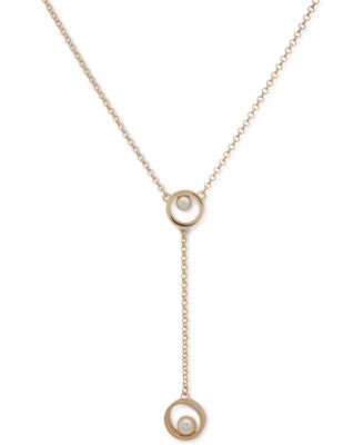KARL LAGERFELD PARIS - Gold-Tone Imitation Pearl Lariat Necklace, 16" + 3" extender
