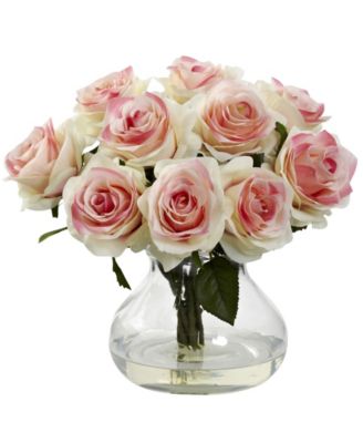 Nearly Natural - Pink Rose Arrangement with Vase