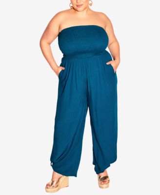 CITY CHIC - Trendy Plus Size Smocked Strapless Jumpsuit