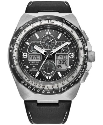 Citizen - Men's Chronograph Promaster Skyhawk Black Leather Strap Watch 46mm
