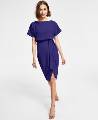 kensie - Belted Blouson Wrap Sheath Dress