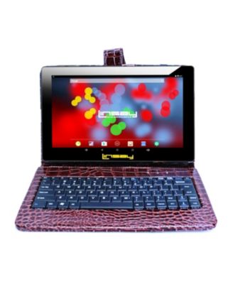 LINSAY - 10.1" 1280x800 IPS Screen Quad Core 2GB RAM Tablet 32GB Android 10 with Brown Crocodile Style Keyboard