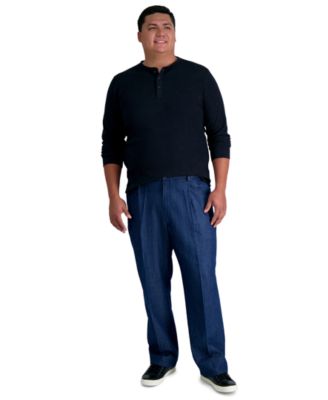 Haggar - Men's Big & Tall Stretch Denim Classic-Fit Pleated Pants
