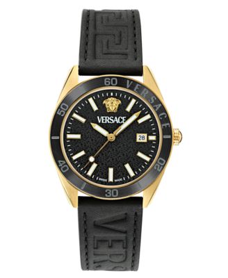 Versace - Men's Swiss Black Leather Strap Watch 42mm