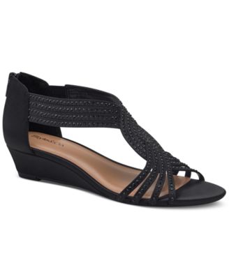 Style & Co - Ginifur Embellished Satin Strappy Wedge Sandals