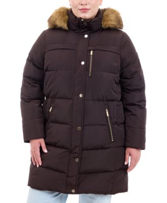 Michael Kors - Plus Size Faux-Fur-Trim Hooded Puffer Coat