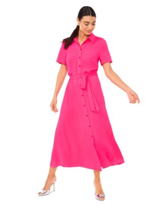 CeCe - Women's Short-Sleeve Belted Midi Shirtdress