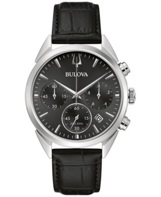 Bulova - Men's Chronograph High Precision Black Leather Strap Watch 42mm