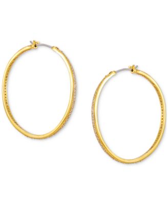 GUESS - 14k Gold Ion-Plated Medium Pav&eacute; Hoop Earrings, 1.25"
