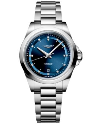 Longines - Women's Swiss Automatic Conquest Diamond (1/20 ct. t.w.) Stainless Steel Bracelet Watch 30mm