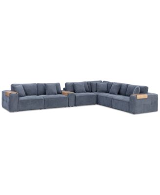 Furniture - Nycolle 7-Pc. Fabric L-Shape Sectional Sofa with 1 Console