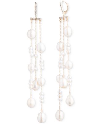 Emily in Paris - Gold-Tone Pav&eacute; & Freshwater Pearl Triple-Row Statement Earrings