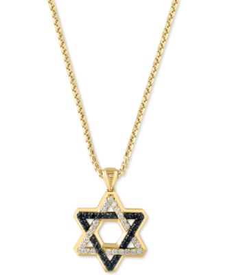 EFFY Collection - Men's Black Diamond (1/3 ct. t.w.) & White Diamond (3/8 ct. t.w.) Star of David 22" Pendant Necklace in 14k Gold