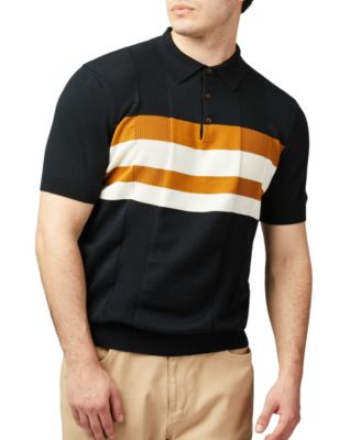 Ben Sherman - Men's Regular-Fit Textured-Knit Stripe Polo Shirt