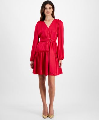 Taylor - Women's Ruffled-Hem Tie-Waist Fit & Flare Dress