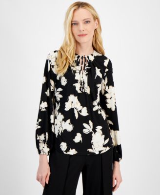 Anne Klein - Women's Tie-Front Split-Neck Blouse