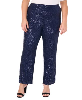 MSK - Plus Size Sequined Mesh Pull-On Palazzo Pants