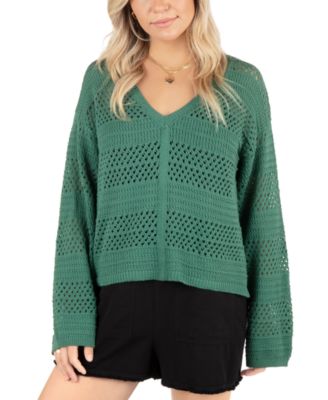 Hurley - Juniors' Easy Times V-Neck Crochet Sweater