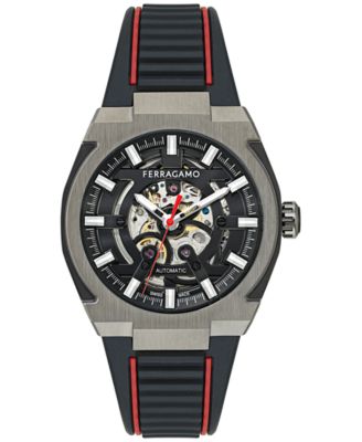 Ferragamo - Men's Swiss Automatic Supreme Skeleton Black Polyurethane Strap Watch 43mm
