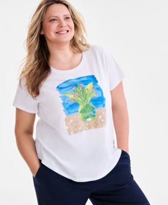 Style & Co - Plus Size Perfect Crewneck Graphic-Print Tee