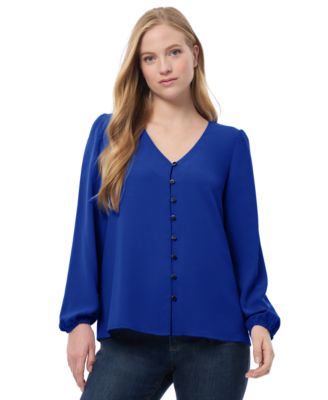 Jones New York - Women's Solid-Color V-Neck Button Blouse