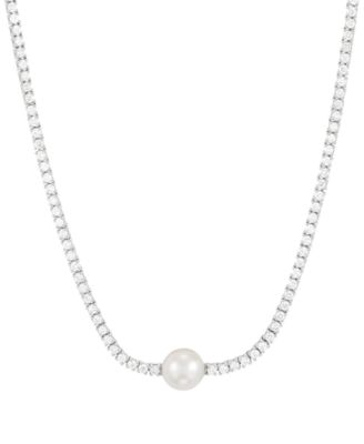 Grown With Love - Cultured Freshwater Pearl (8mm) & Lab-Grown Diamond (2-3/4 ct. t.w.) Collar Necklace in 14k White Gold, 16 + 2" extender