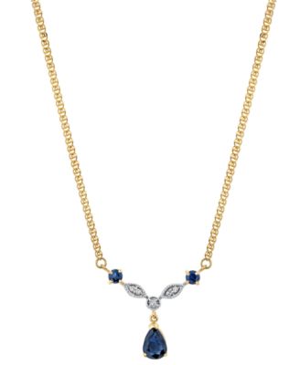 Macy's - Sapphire (1-1/3 ct. t.w.) & Diamond Accent Pear Drop Fancy 18" Pendant Necklace in 14k Gold
