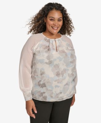 Calvin Klein - Plus Size Printed Long-Sleeve Blouse