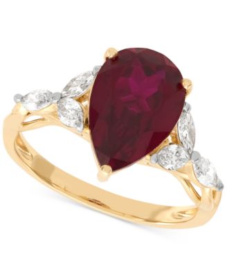 Grown With Love - Lab Grown Ruby (3-5/8 ct. t.w.) & Lab Grown Diamond (1/2 ct. t.w.) Pear Ring in 14k Gold or White Gold (Also in Lab Grown Emerald & Lab Grown Sapphire)