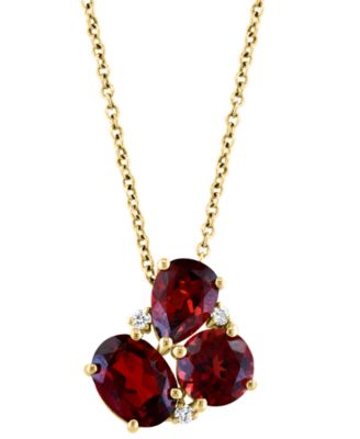 EFFY Collection - Garnet (3-5/8 ct. t.w.) & Diamond (1/20 ct. t.w.) Mixed Cut Cluster 18" Pendant Necklace in 14k Gold
