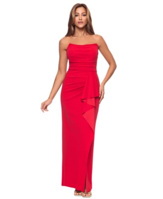 XSCAPE - Women's Strapless Side-Drape Scuba Crepe Gown