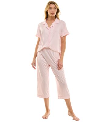 Roudelain - Women's Notched-Collar Cropped Pajama Set