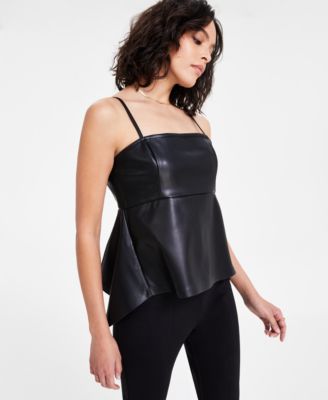 Bar III - Women's Faux-Leather Sleeveless Peplum Top
