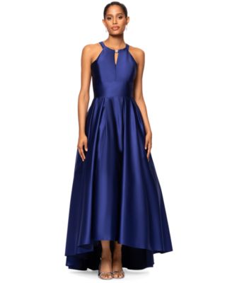 Betsy & Adam - Petite High-Low Sleeveless Halter Gown
