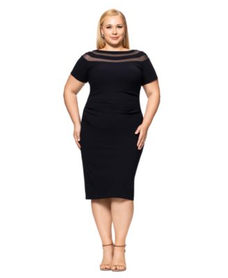 XSCAPE - Plus Size Illusion Stripe Short-Sleeve Sheath Dress