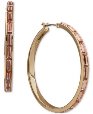 DKNY - Gold-Tone Glass Stone Baguette Medium Hoop Earrings, 1.47"