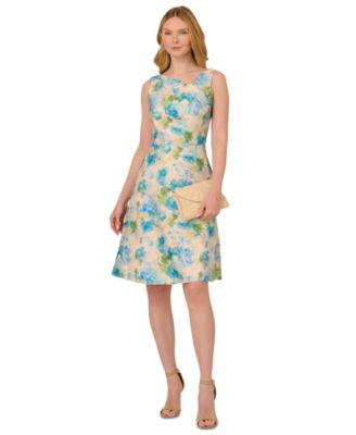 Adrianna Papell - Women's Jacquard Asymmetric-Neck Dress