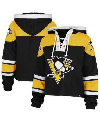 '47 Brand - Women's '47 Black Pittsburgh Penguins Cropped Superior Lacer Pullover Hoodie