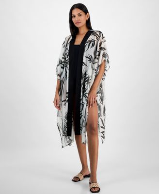 I.N.C. International Concepts - Jungle-Print Open Duster Cover-Up With Shine