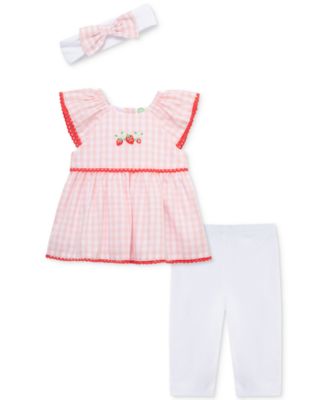 Little Me - Baby Girls 3-Pc. Strawberry Check Top, Leggings & Headband Set