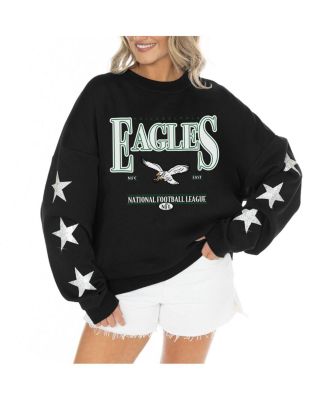 Gameday Couture - Women's  Black Philadelphia Eagles Rhinestone Star Sleeve Settle the Score Tri-Blend Pullover