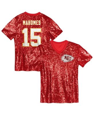 Outerstuff - Girls Youth Patrick Mahomes Red Kansas City Chiefs Sequin V-Neck Fashion Jersey
