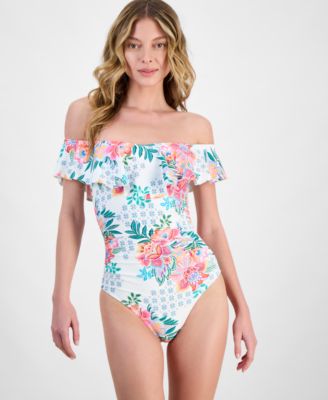 La Blanca - Women's Riveria Resort Printed Off The Shoulder One-Piece Swimsuit, Exclusively at Macy's
