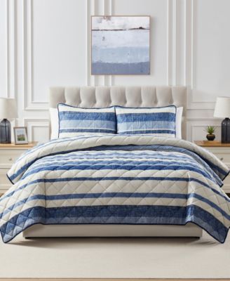 Seventh Studio - Blue Stripe Pinsonic Microfiber 2-Pc. Quilt Set, Twin