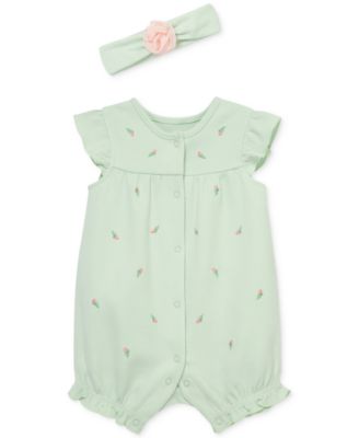 Little Me - Baby Girls 2-Pc. Embroidered Cotton Romper & Headband Set