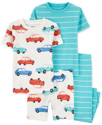 Carter's - Toddler Boys Striped Car 100% Snug Fit Cotton Pajamas, 4 Piece Set