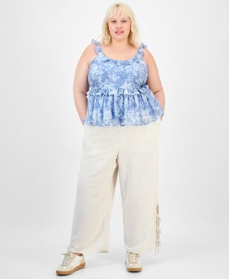 And Now This - Trendy Plus Tied-Hem Linen Pants