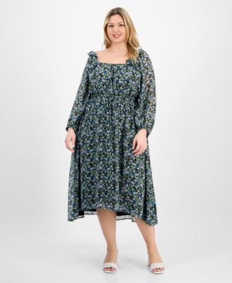 On 34th - Trendy Plus Size Floral-Print Smocked-Waist Dress